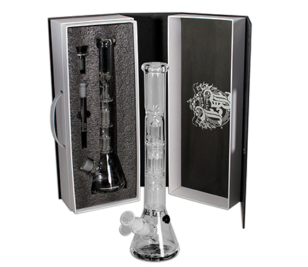 Black Leaf Boxed Multilevel Perc Bong