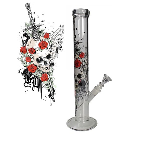 Black Leaf Cylinder Bong Skull - 45 cm