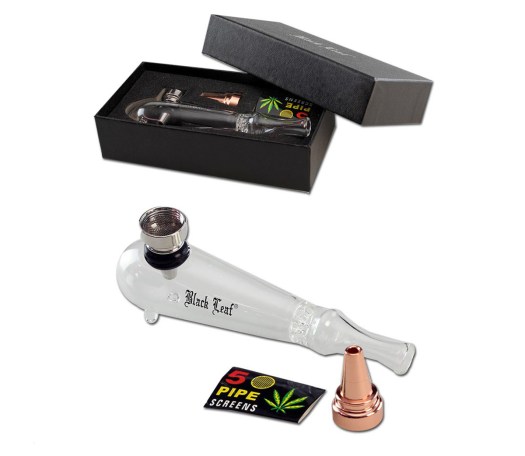 Black Leaf Glass Pipe Set with Metal Bowl - Waterpijp-bong.nl