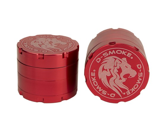 D-SMOKE HQ 4-Parts Grinder Red incl. Velvet Bag - Waterpijp-bong.nl