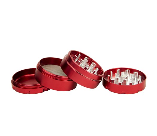 D-SMOKE HQ 4-Parts Grinder Red incl. Velvet Bag - Waterpijp-bong.nl