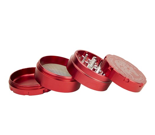 D-SMOKE HQ 4-Parts Grinder Red incl. Velvet Bag - Waterpijp-bong.nl