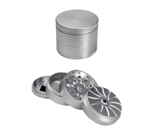 Masher Aluminium Grinder 4-part Silver 53mm - Waterpijp-bong.nl