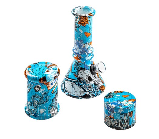 Mini Glass Bong 3-part set in Case - Blue