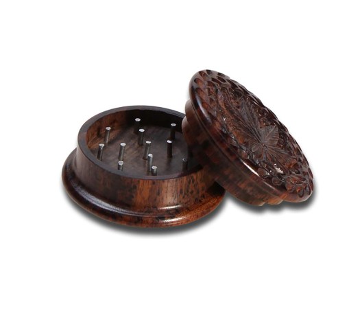 Rosewood Grinder Leaf 2-part carved 40mm - Waterpijp-bong.nl