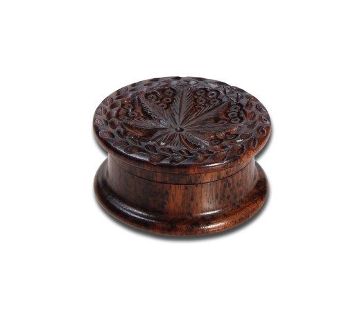 Rosewood Grinder Leaf 2-part carved 40mm - Waterpijp-bong.nl