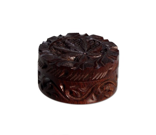 Rosewood Grinder Leaf 2-part carved 45mm - Waterpijp-bong.nl