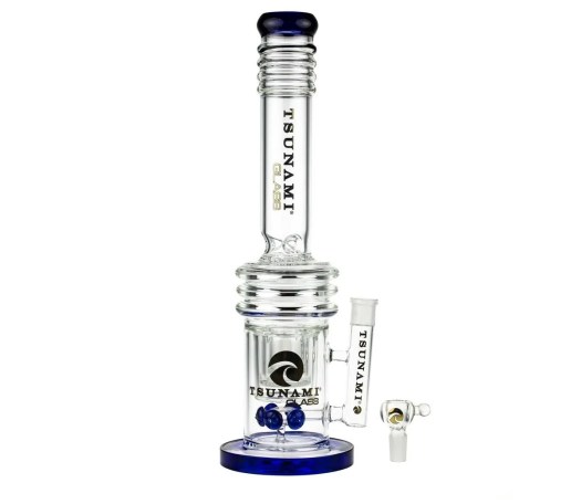 Tsunami Button Spore Double Honeycomb Bong Blue - Waterpijp-bong.nl