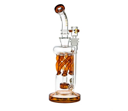 Tsunami Glass Twisted Showerhead Recycler 12 inch Bong Amber - Waterpijp-bong.nl