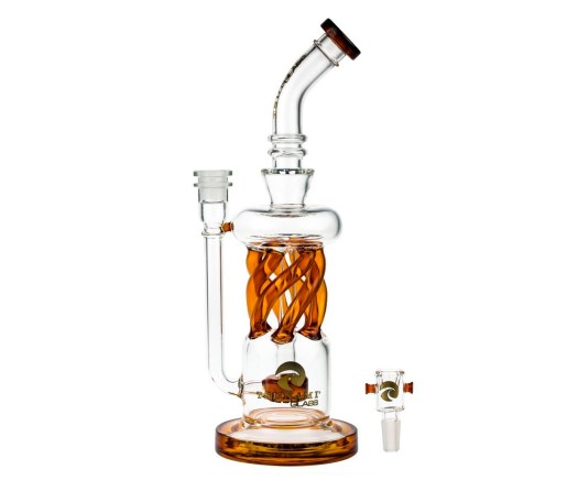 Tsunami Glass Twisted Showerhead Recycler 12 inch Bong Amber - Waterpijp-bong.nl