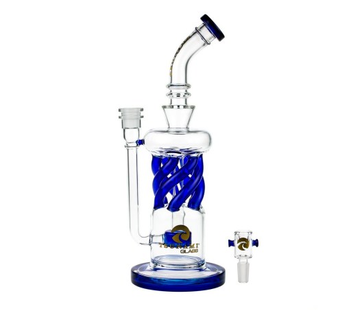 Tsunami Glass Twisted Showerhead Recycler Bong Blue - Waterpijp-bong.nl