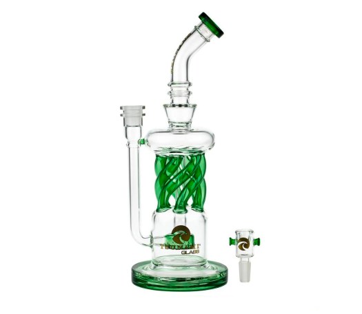 Tsunami Glass Twisted Showerhead Recycler 12" Bong Green - Waterpijp-bong.nl