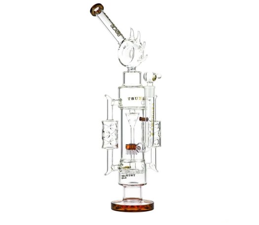 Tsunami Sprinkler Showerhead Recycler Bong Amber - Waterpijp-bong.nl