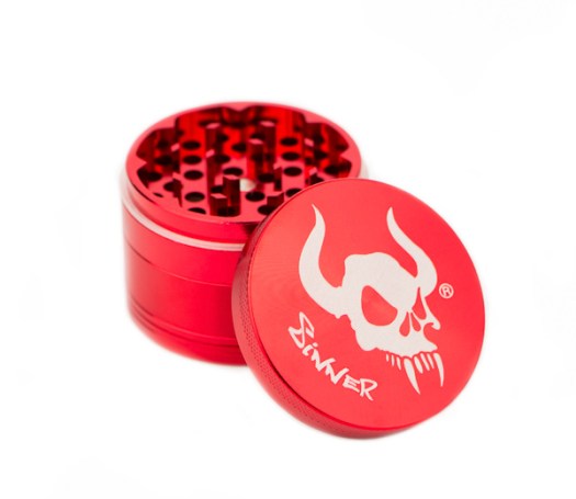 Grinder Aluminium Sinner 4 parts rood - www.waterpijp-bong.nl