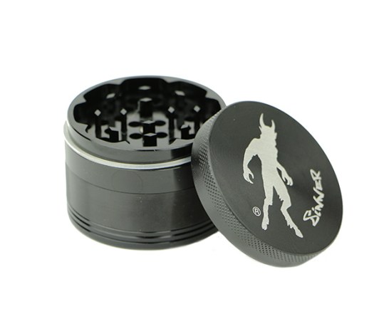 Grinder Aluminium Sinner 4 parts zwart - www.waterpijp-bong.nl