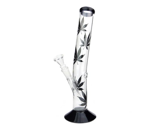 Multi Leaf Curved Glass Bong zwart transparant