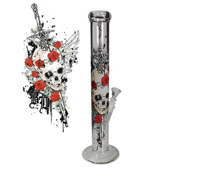 Black Leaf Cylinder Bong Skull - 45 cm